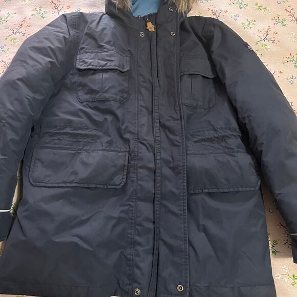 Aigle Goose Down Parka Winter Coat Faux Fur Hood Kids L 12-14 Blue Puffer Jacket - Picture 5 of 8